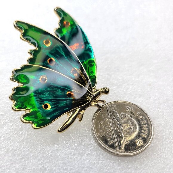Green Butterfly Brooch Pin - Picture 1 of 14